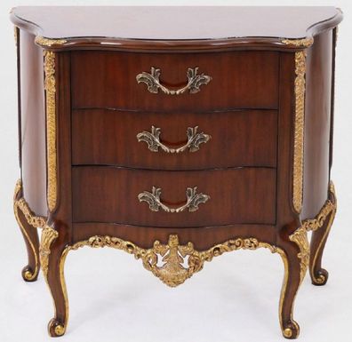 Casa Padrino Luxus Barock Nachtkommode Dunkelbraun / Gold - Massivholz Nachttisch mit