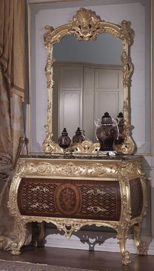 Casa Padrino Luxus Barock Kommode mit Spiegel Braun / Schwarz / Gold - Barock Spiegel