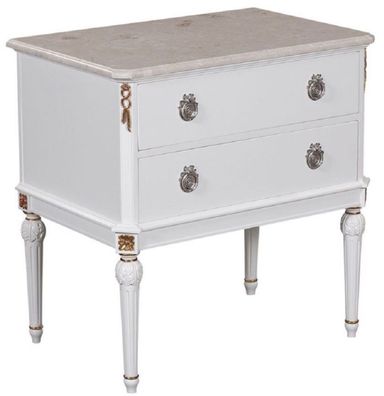 Casa Padrino Luxus Barock Nachtkommode Weiß / Cremefarben / Antik Gold / Silber - Han
