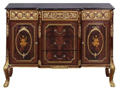 Casa Padrino Luxus Barock Massivholz Kommode mit Marmorplatte Dunkelbraun / Gold / Sc