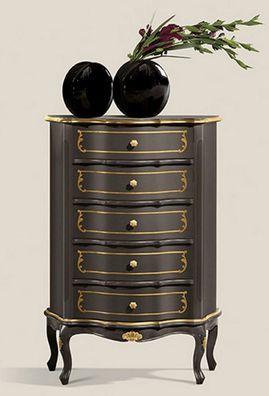 Casa Padrino Luxus Barock Kommode Schwarz / Gold - Edler Massivholz Schrank mit 5 Sch