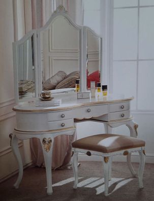 Casa Padrino Luxus Barock Schlafzimmer Set Weiß / Gold - 1 Barock Schminkkommode & 1