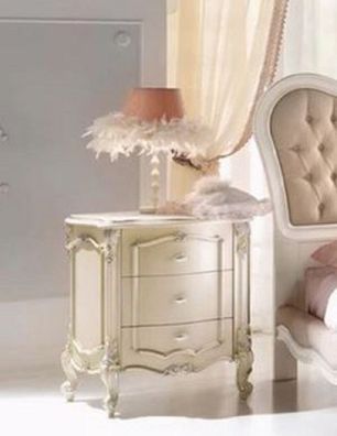 Casa Padrino Luxus Barock Nachtkommode Cremefarben / Silber - Handgefertigter Barock