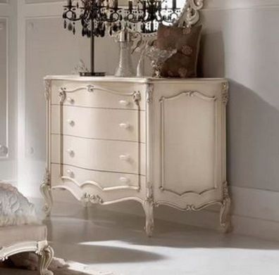 Casa Padrino Luxus Barock Kommode Cremefarben / Silber - Handgefertigte Massivholz Ko