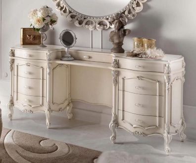 Casa Padrino Luxus Barock Schminkkommode Cremefarben / Silber - Edler Massivholz Schm