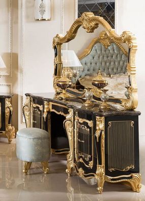 Casa Padrino Luxus Barock Schlafzimmer Set Schwarz / Gold / Hellblau - 1 Barock Schmi