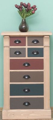 Casa Padrino Landhausstil Massivholz Kommode mit 8 Schubladen Naturfarben / Mehrfarbi