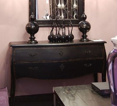 Casa Padrino Luxus Landhausstil Massivholz Kommode mit 2 Schubladen Antik Schwarz - H