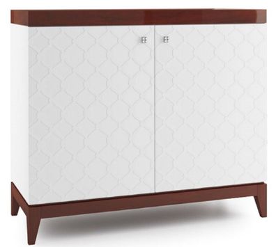 Casa Padrino Luxus Kommode mit 2 Türen Weiß / Hochglanz Braun 111,2 x 45 x H. 96,6 cm