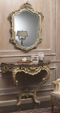 Casa Padrino Luxus Barock Möbel Set Konsole mit Spiegel Gold / Grau / Braun - Prunkvo