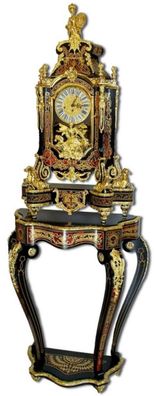 Casa Padrino Luxus Barock Boulle Konsole mit Tischuhr Schwarz / Rot / Gold 80 x 35 x