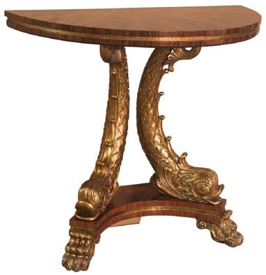 Casa Padrino Luxus Barock Konsole Braun / Gold 92 x 47 x H. 83 cm - Halbrunder Massiv