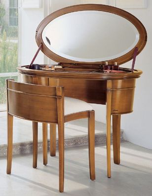 Casa Padrino Luxus Biedermeier Schminkkonsole mit Stuhl Braun / Weiß - Schlafzimmer M