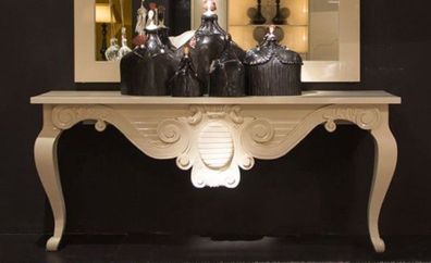 Casa Padrino Luxus Barock Konsole Weiß 200 x 45 x H. 85 cm - Handgefertigter Massivho