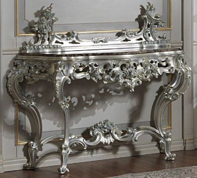 Casa Padrino Luxus Barock Konsole Silber / Schwarz - Prunkvoller handgeschnitzter Kon