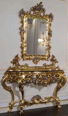 Casa Padrino Luxus Barock Möbel Set Konsole mit Spiegel Gold / Silber / Schwarz - Pru