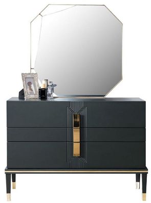 Casa Padrino Luxus Schlafzimmer Kommode mit Wandspiegel Schwarz / Gold - Moderner Mas