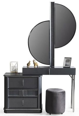 Casa Padrino Luxus Schlafzimmer Schminktisch Set Grau / Silber - 1 Schminkkommode mit