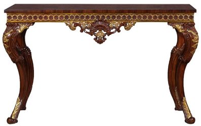 Casa Padrino Luxus Barock Konsole Dunkelbraun / Gold - Handgefertigter Massivholz Kon