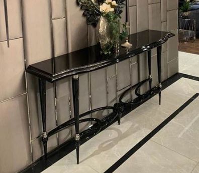 Casa Padrino Luxus Art Deco Konsole Schwarz / Silber - Prunkvoller Massivholz Konsole