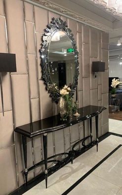 Casa Padrino Luxus Art Deco Konsole mit Wandspiegel Schwarz / Silber - Handgefertigte