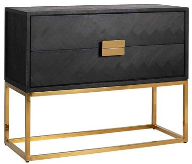 Casa Padrino Luxus Massivholz Kommode mit 2 Schubladen Schwarz / Gold 108 x 45 x H. 8