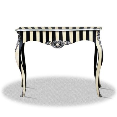 Casa Padrino Barock Konsole Schwarz Weiß Silber 100 x 40 x H. 85 cm - Luxus Möbel