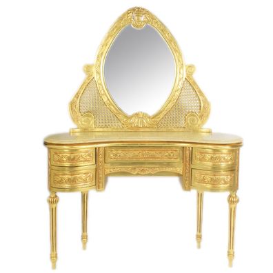 Casa Padrino Barock Schmink Konsole mit Spiegel Gold 120 x 40 x H155 cm - Schlafzimme
