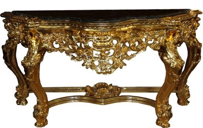 Casa Padrino Barock Luxus Konsolentisch Gold / Schwarz mit Marmorplatte B 175 cm - Ba
