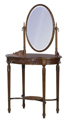 Casa Padrino Luxus Barock Schminktisch Dunkelbraun / Braun 80 x 57 x H. 142 cm - Oval