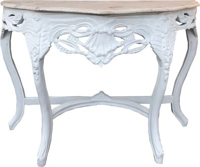Casa Padrino Barock Konsolentisch Weiss / Creme mit Marmorplatte - Konsole Möbel Anti