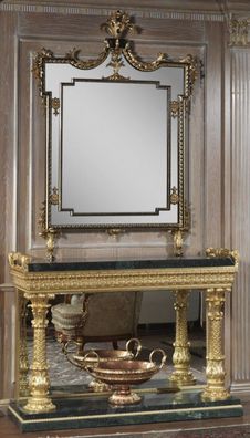 Casa Padrino Luxus Barock Möbel Set Konsole mit Spiegel Schwarz / Grün / Gold - Prunk