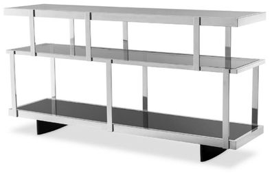 Casa Padrino Luxus Konsole Silber / Schwarz 180 x 46 x H. 91 cm - Edelstahl Schrank m