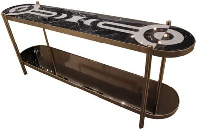 Casa Padrino Luxus Konsole Messingfarben / Schwarz / Weiß 220 x 45 x H. 85 cm - Konso