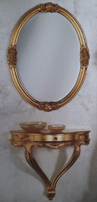 Casa Padrino Luxus Barock Möbel Set Gold - 1 Barock Wandkonsole mit Schublade & 1 Ova