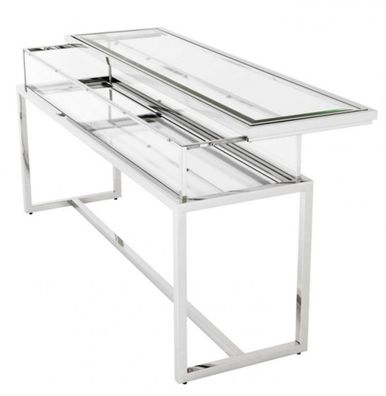 Casa Padrino Luxus Glas Vitrine Edelstahl Poliert B 160 x T 45 x H 77 cm Konsole Lade