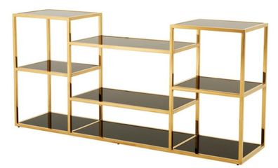 Casa Padrino Luxus Konsole gold mit schwarzem Glas 160 x 38 x H. 75 cm - Designer Kol