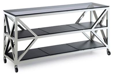 Casa Padrino Luxus Konsolentisch Silber / Schwarz 150 x 45 x H. 75 cm - Wohnzimmer Ko