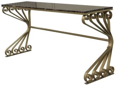 Casa Padrino Luxus Jugendstil Konsole Messingfarben / Grau 200 x 60 x H. 84 cm - Edle