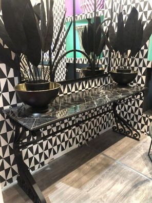Casa Padrino Luxus Jugendstil Konsole Schwarz 200 x 60 x H. 84 cm - Edler Konsolentis