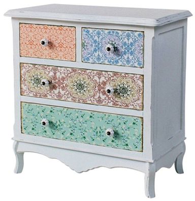 Casa Padrino Landhausstil Shabby Chic Kommode Antik Weiß / Mehrfarbig 70 x 38 x H. 71