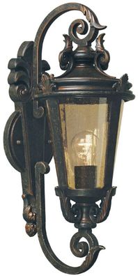 Casa Padrino Barock Außenwandleuchte Antik Schwarz / Bronze / Bernsteinfarben 22,5 x