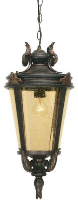 Casa Padrino Barock Außenhängeleuchte Antik Schwarz / Bronze / Bernsteinfarben Ø 28 x