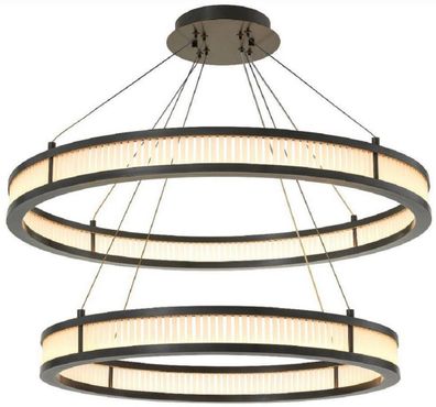 Casa Padrino Luxus LED Kronleuchter Bronzefarben / Weiß Ø 85 cm - Moderner runder Kro