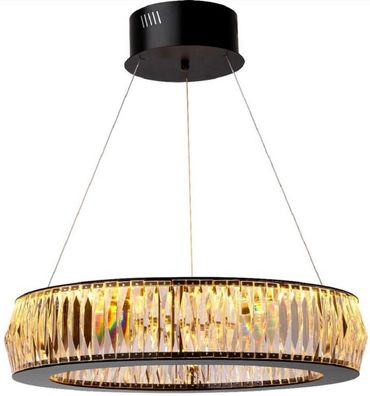 Casa Padrino Luxus LED Kronleuchter Schwarz Ø 63 x H. 170 cm - Moderner runder Krista