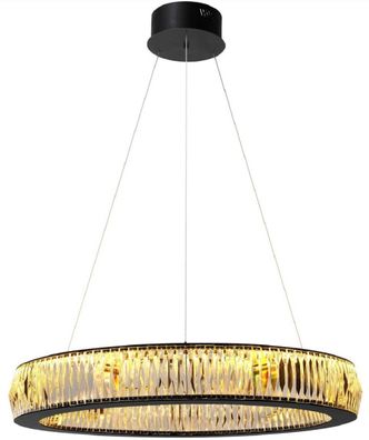 Casa Padrino Luxus LED Kronleuchter Schwarz Ø 91 x H. 13 cm - Moderner runder Kristal