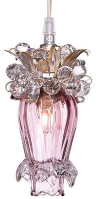 Casa Padrino Luxus LED Kronleuchter Violett / Silber / Gold Ø 10 x H. 19 cm - Moderne