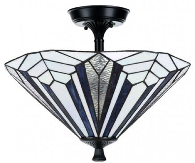 Casa Padrino Luxus Tiffany Deckenleuchte Blau / Weiß / Schwarz Ø 45 x H. 35 cm - Luxu