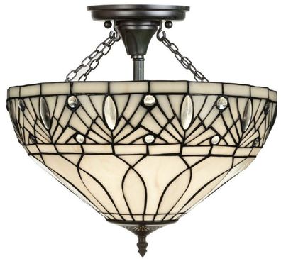 Casa Padrino Luxus Tiffany Deckenleuchte Weiß / Schwarz Ø 40 x H. 50 cm - Handgeferti