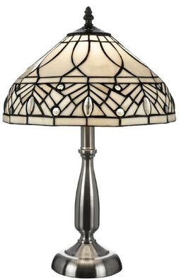 Casa Padrino Luxus Tiffany Tischleuchte Weiß / Schwarz / Silber Ø 30 x H. 48 cm - Ele